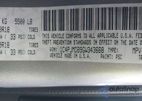 2016 Jeep Cherokee Limited z USA, uszkodzony, nr VIN 1C4PJMDB9GW343668